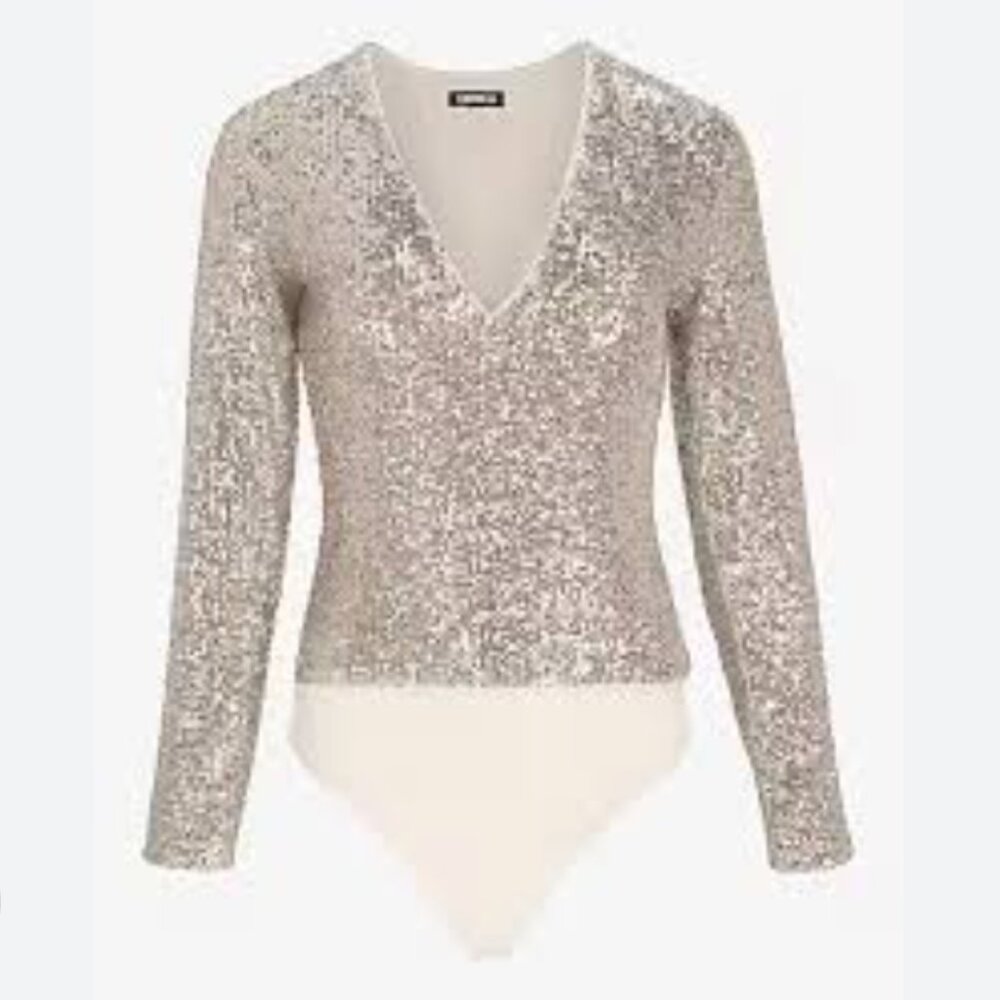 EXPRESS sequin deep v-neck bodysuit